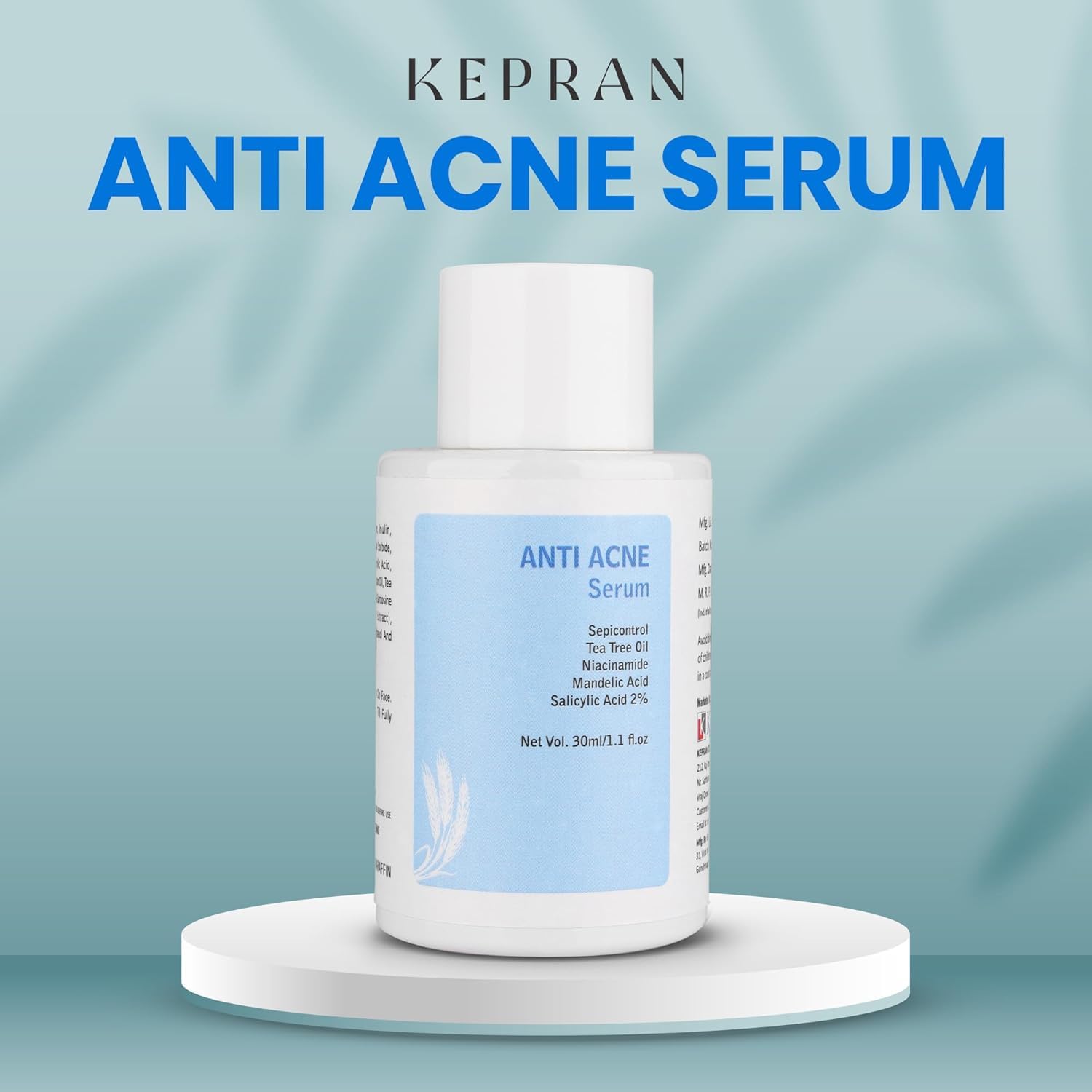 Anti Acne Serum with Tea Tree Oil, Niacinamide, Mandelic Acid, Salicylic Acid 2%, 30ml