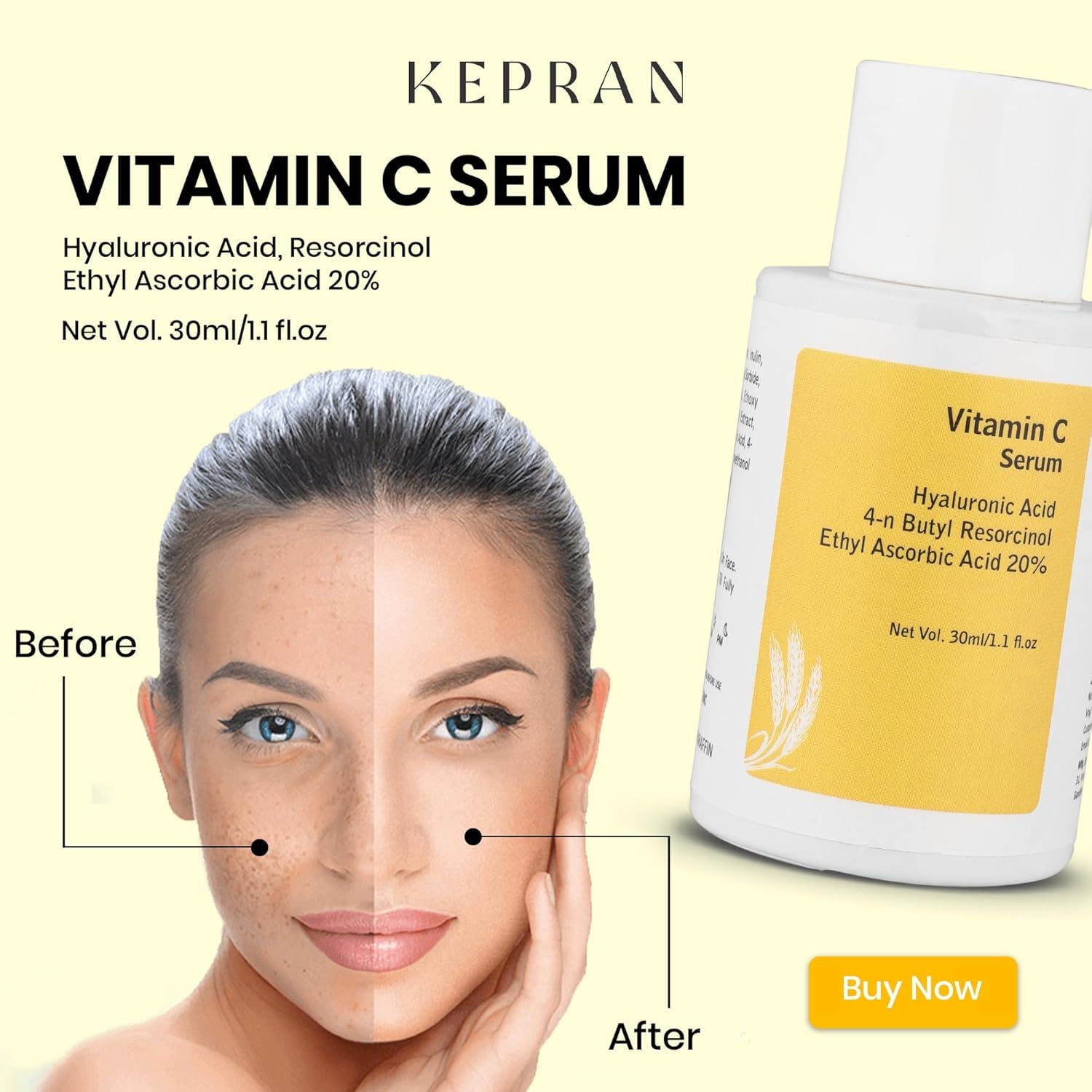 Vitamin C Serum with 20% Ethyl Ascorbic Acid, Hyaluronic Acid, 30ml